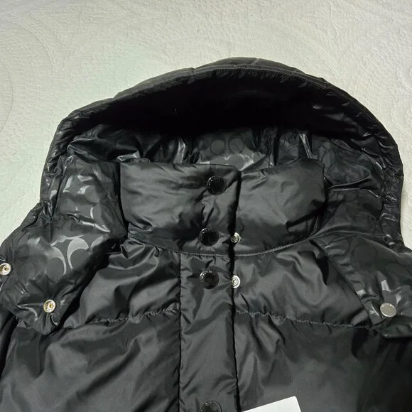 COACH Down Puffer Hooded Coat ~ Women’s ~ Medium ~ Black - Picture 6 of 16